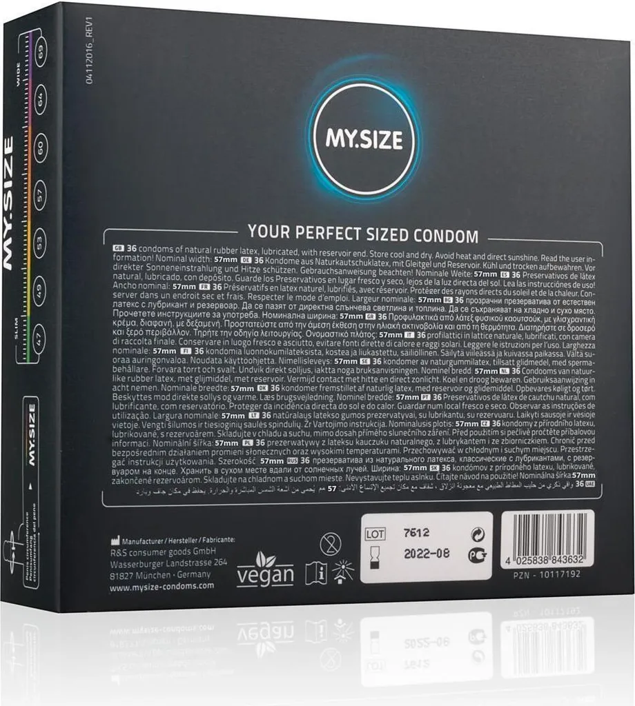MY.SIZE 57 mm 36 Pezzi: Preservativi su Misura per Comfort Totale