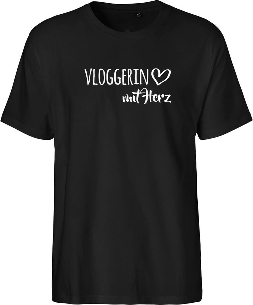 Huuraa Herren T-Shirt Vloggerin mit Herz S Black Bio Baumwolle Fairtrade Herrenshirt Geschenkidee