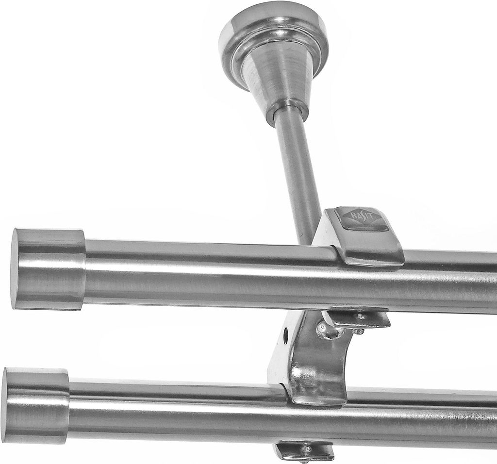 Edelstahl Look Gardinenstange Ø 20mm Deckenträger 2-läufig zweiläufig Deckenbefestigung Kappe D61 E30E30 RR