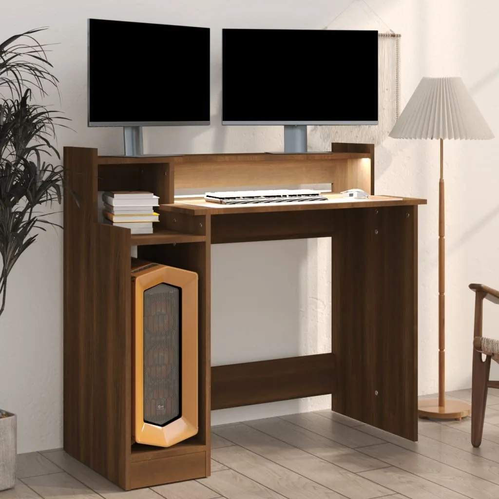 Scrivania per Studenti Rovere Marrone 97cm | Tavolo Computer con LED