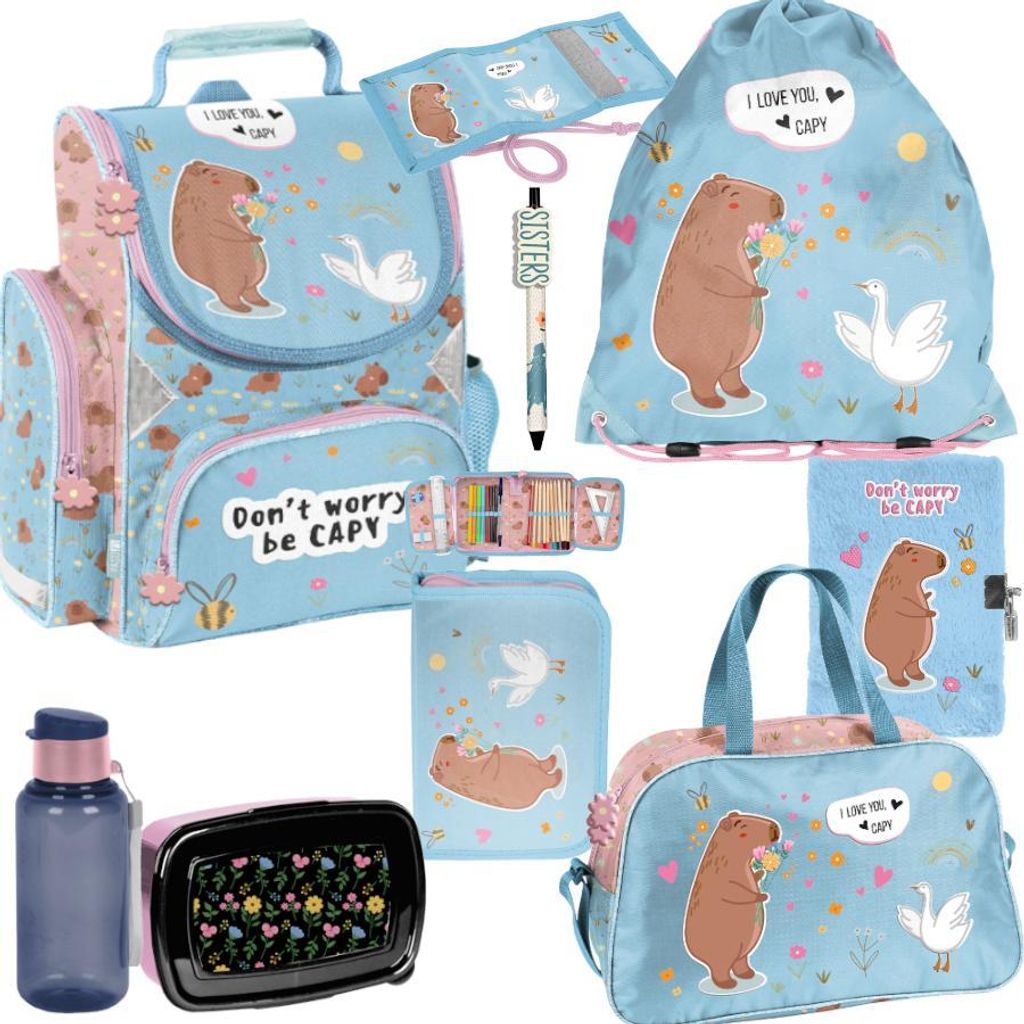 Schulrucksack Mega Schulset XXL – CAPYBARA | 9-teiliges Produktbild 