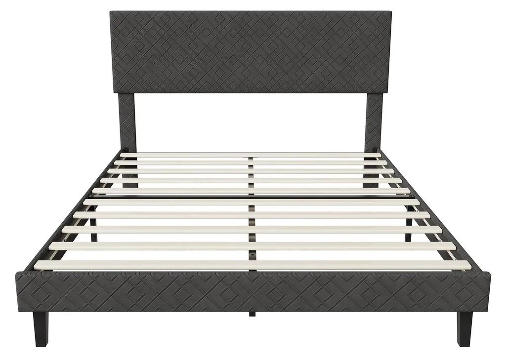 Cadre de lit double en tissu gris foncé 160x200 cm pour chambre adulte