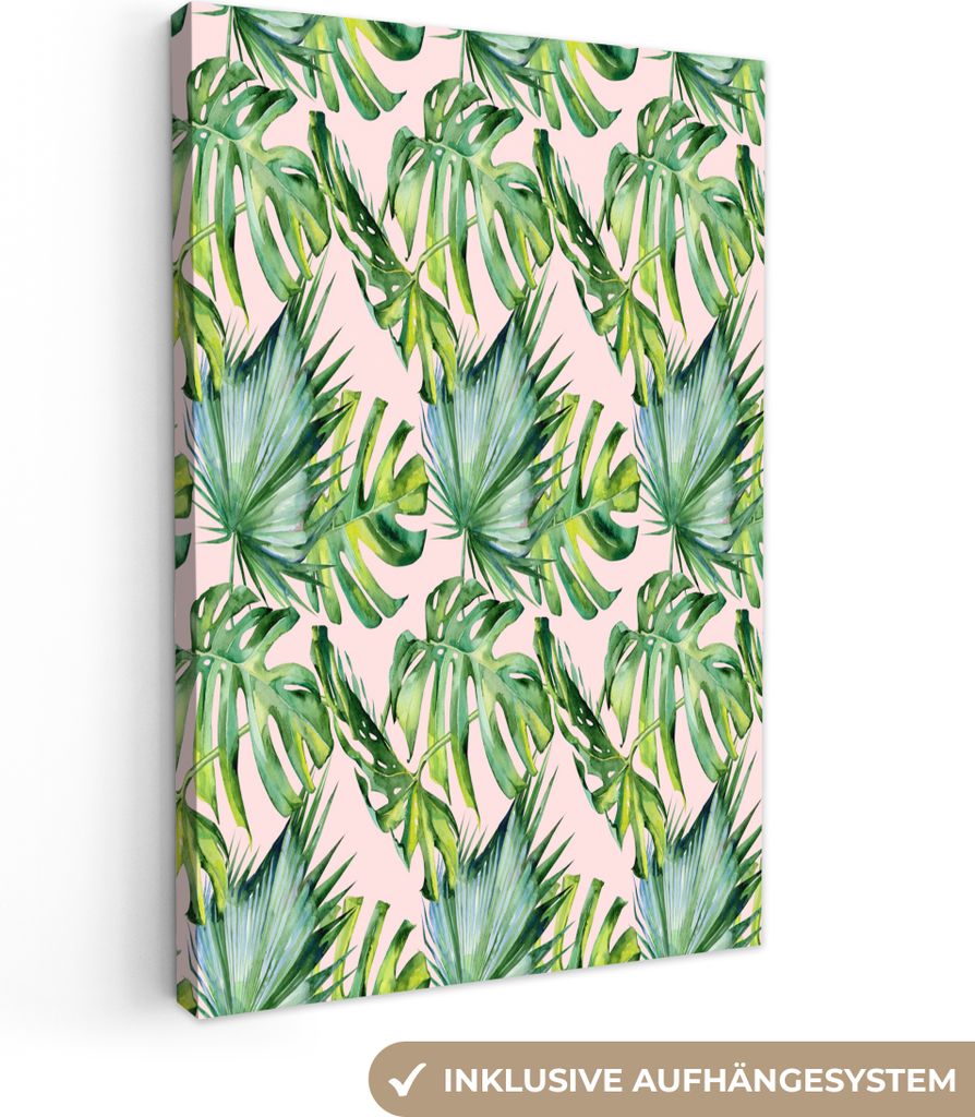 OneMillionCanvasses - Leinwandbilder - 90x140 cm, Jahrgang - Monstera - Tropisch, Wandbilder Kunstdruck Wanddekoration - Wandschmucke - Schlafzimmer