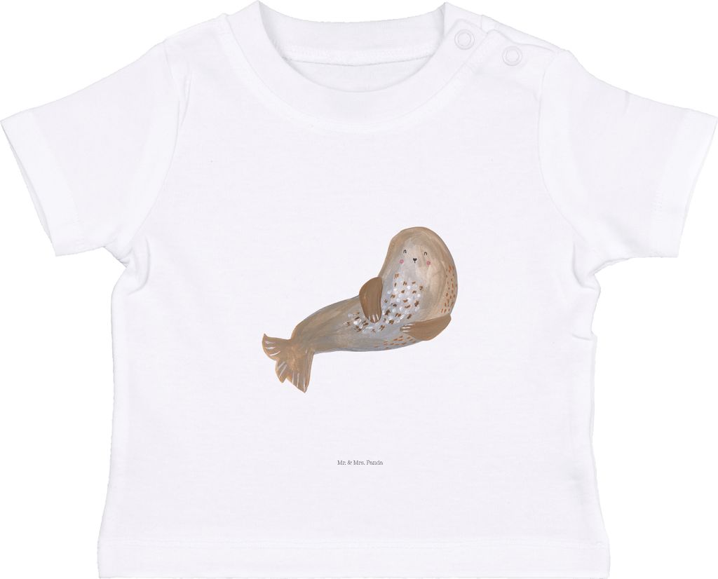 Mr. & Mrs. Panda T-Shirt Robbe Lachen 0. - 6. Monat - Weiß - Geschenk, Organic Baby Shirt, Strand, Babyshirt, Nordsee, Top, Robben, Lustige Sprüc...