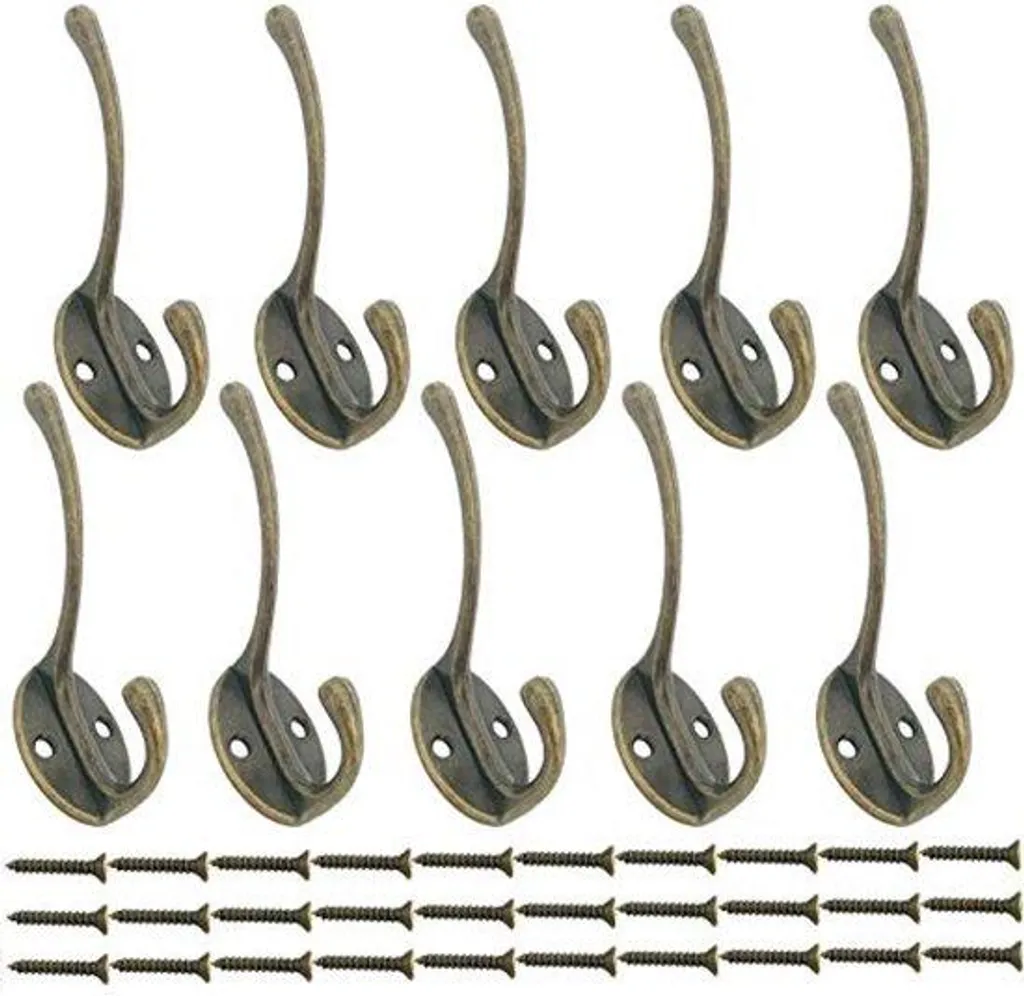 Crochets muraux doubles bronze lot de 10 : fixation solide et design