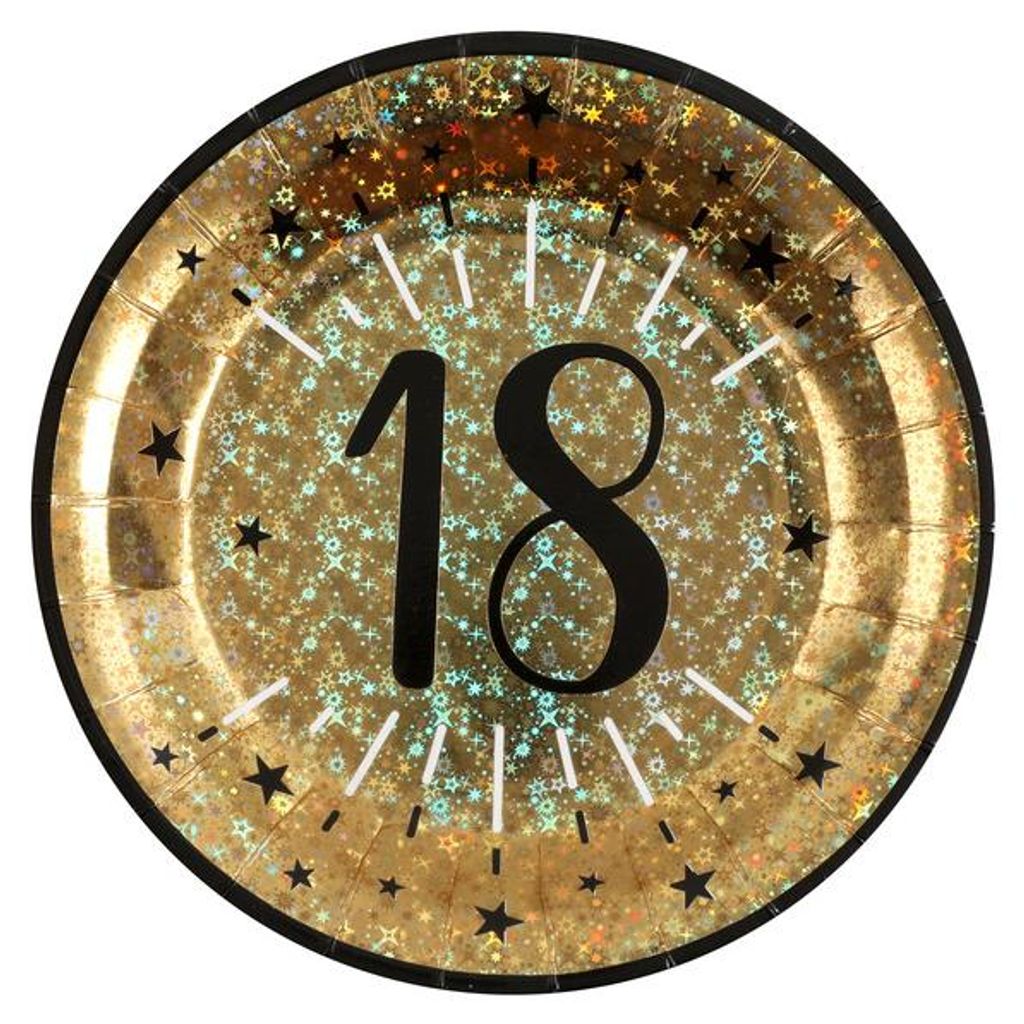 10 Papp-Teller Geburtstag 18 gold-schwarz