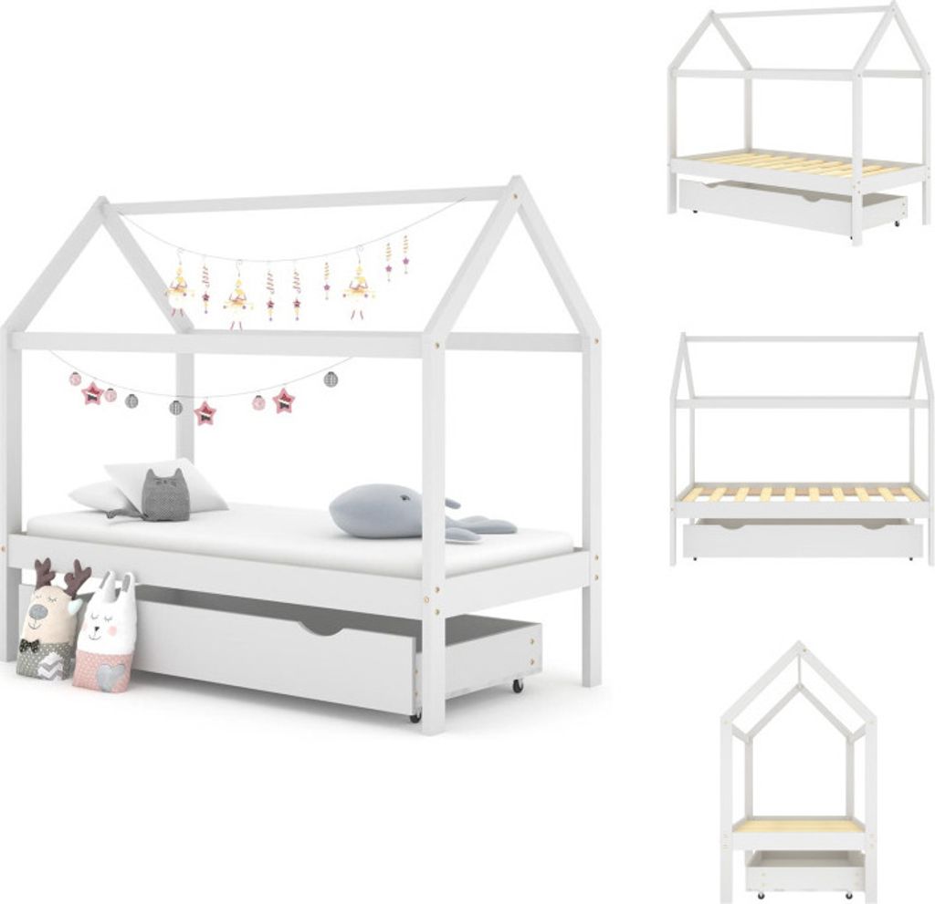 vidaXL Kinderbett mit Schublade Weiß Massivholz Kiefer 80x160 cm - Baby- & Kleinkinderbetten