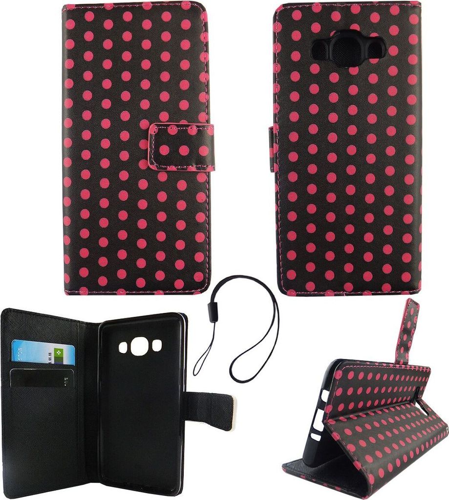 Handyhülle Tasche für Handy Samsung Galaxy J5 2016 Polka Dot Schwarz Pink