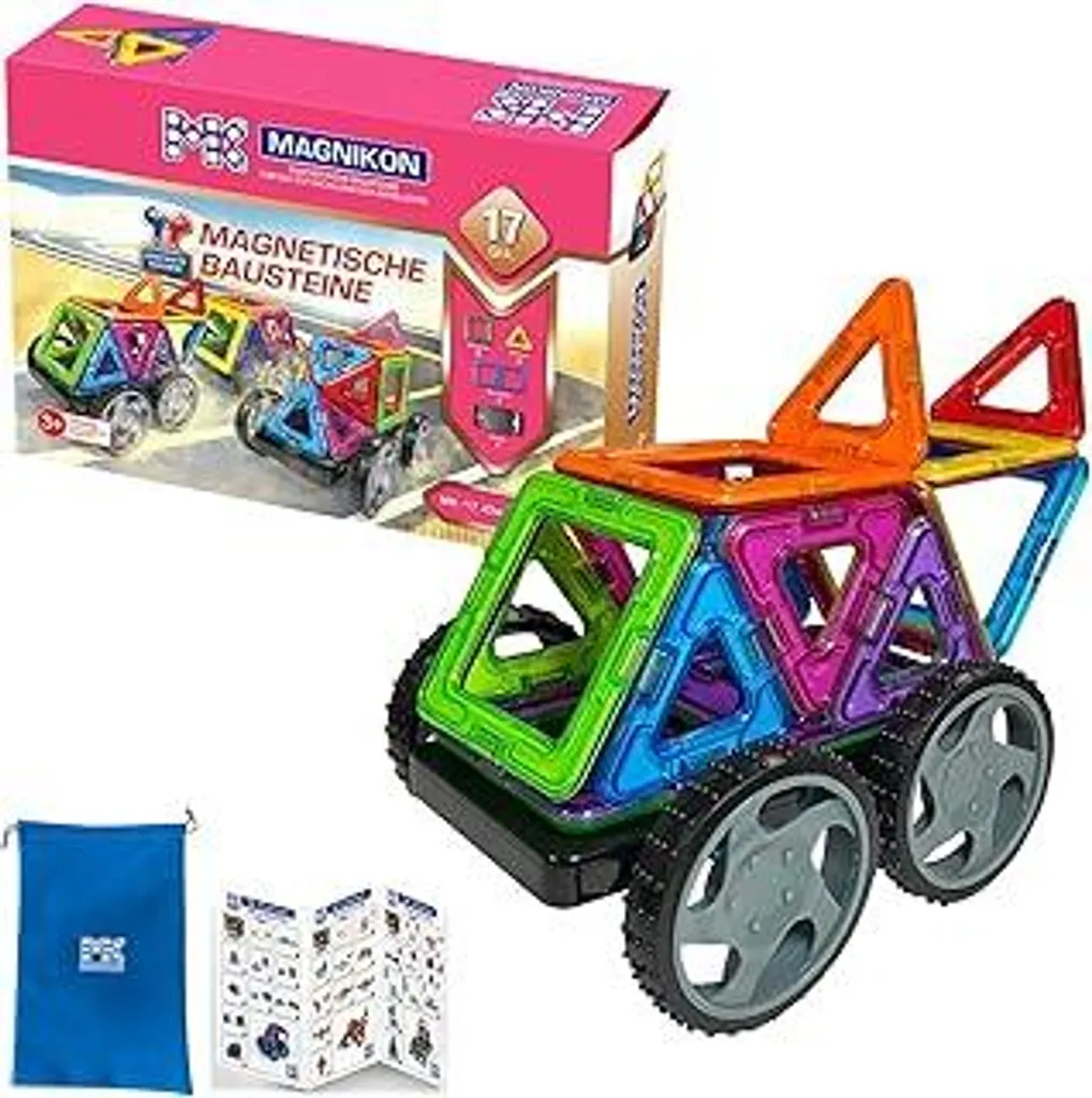 MK MAGNIKON Blocchi magnetici Auto, Blocchi magnetici MK-17 La corsa, 17 pezzi, dimensione standard, blocchi da costruzione, magneti per bambini, giocattoli da costruzione, blocchi magnetici per bambini dai 3 anni in su