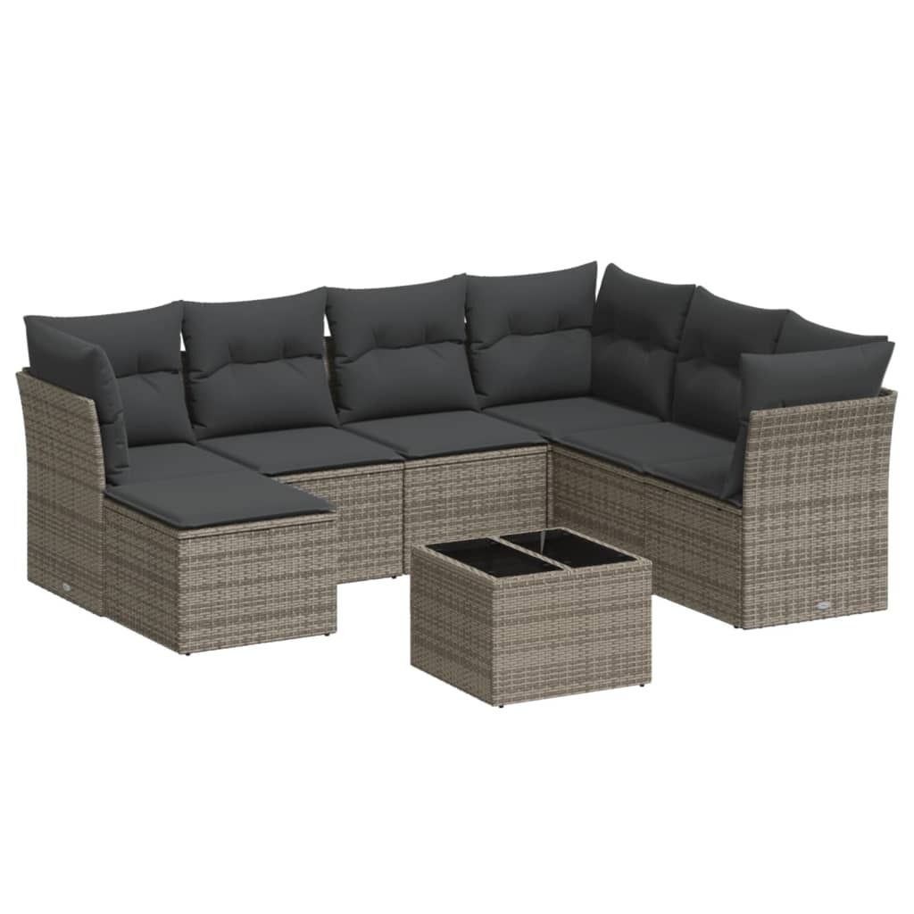 vidaXL 8-tlg. Garten-Sofagarnitur mit Kissen Grau Poly Produktbild 