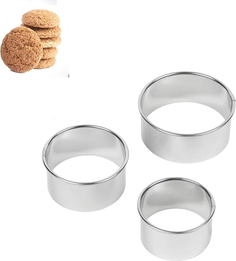 3 Stück Ausstecher Rund, Plätzchen Ausstecher aus Edelstahl 8/7/6 cm Silber Runder Ausstechformen mit Gerollten Kanten DIY-Backwerkzeuge für Geb...