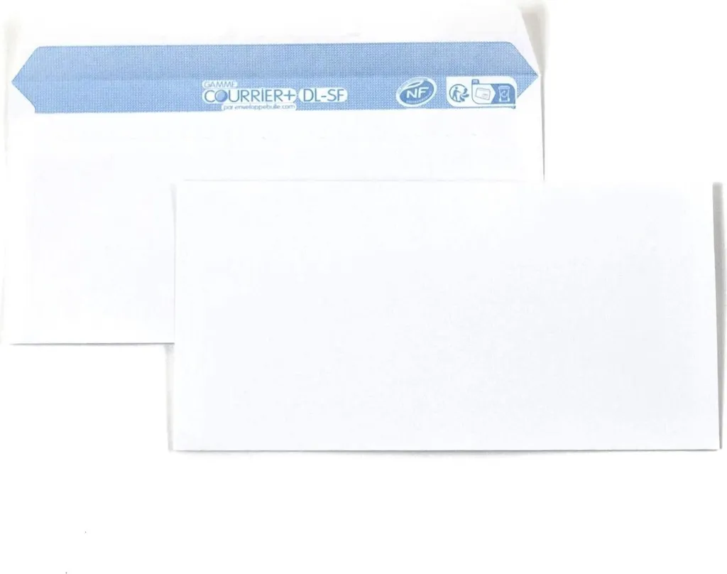 Lot de 1000 enveloppes blanches DL Gamme Courrier+ sans fenêtre 110x220