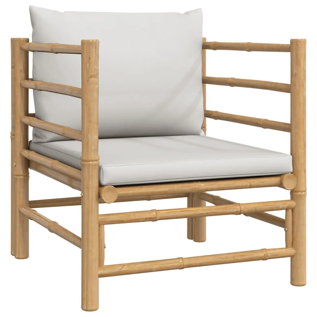 Fauteuil de jardin vidaXL en bambou avec coussins gris clair confort