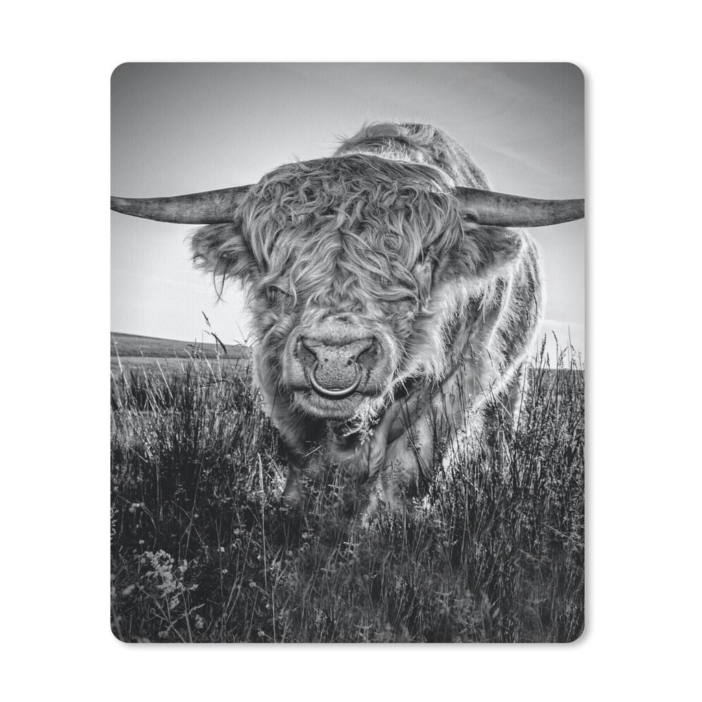 MuchoWow Mauspad Mousepad Schottischer Highlander - Schwarz und Weiß 19x23 cm - Mousepads - Maus Mat - Pad - Mausunterlage - Mauspads - Spielen