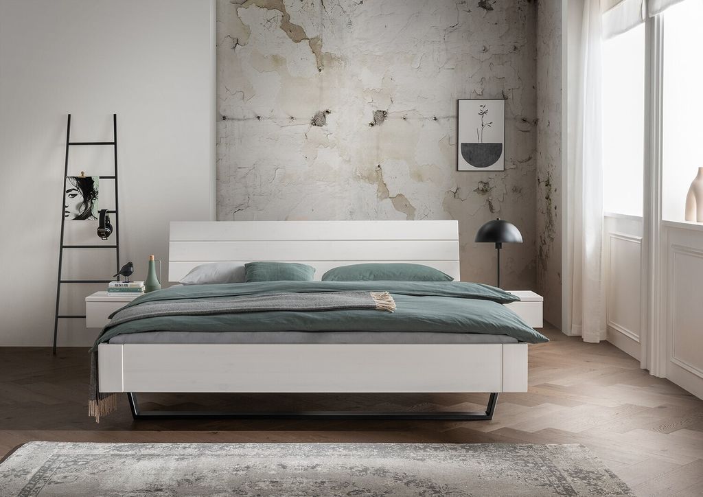 Bett Kiel 200x200 cm Kiefernholz Metall Weiß