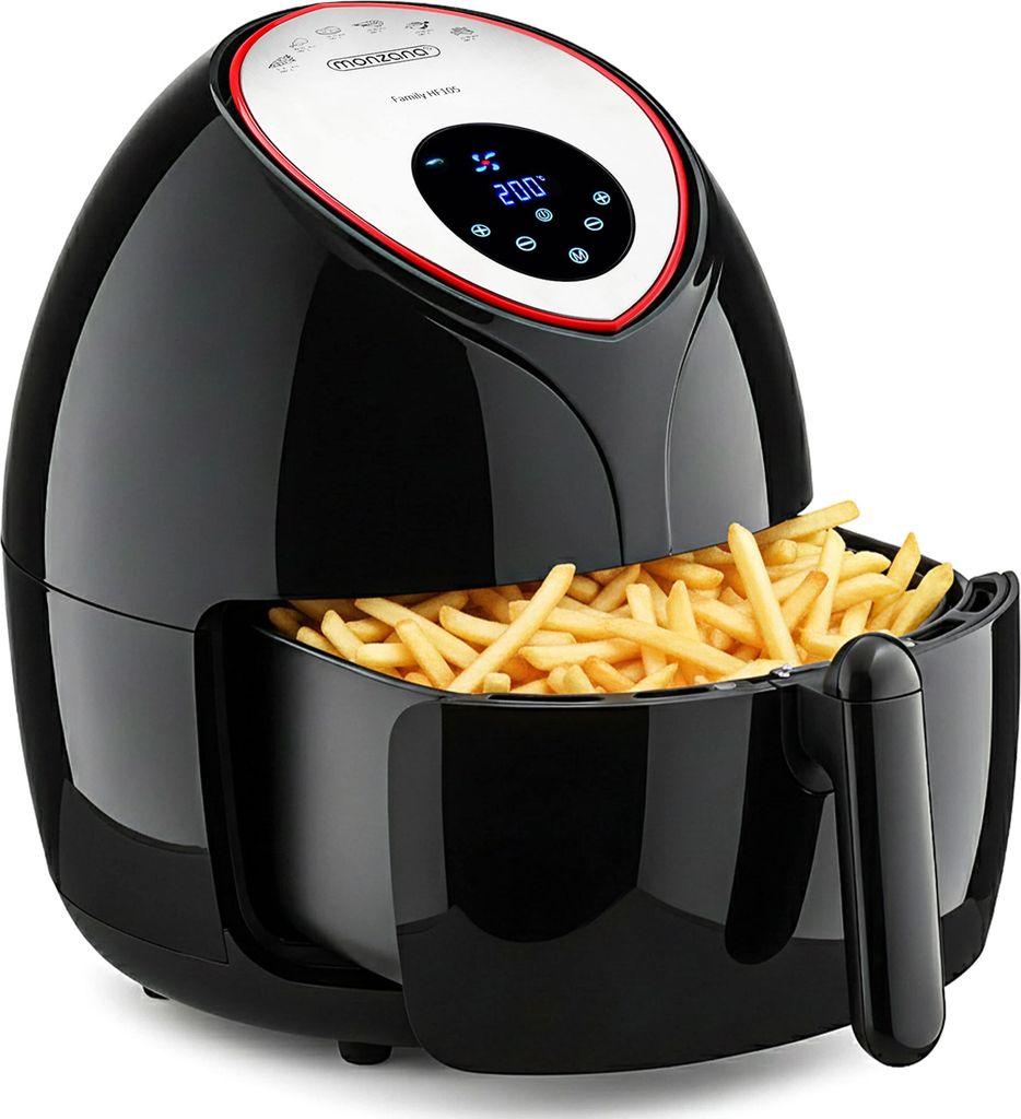 MONZANA Heißluftfritteuse 6,5L XXL 9in1 fettarm digitales LED Touch-Display Timer & Temperatur 80–200 °C Rezeptheft Heißluftofen Fritteuse sch...