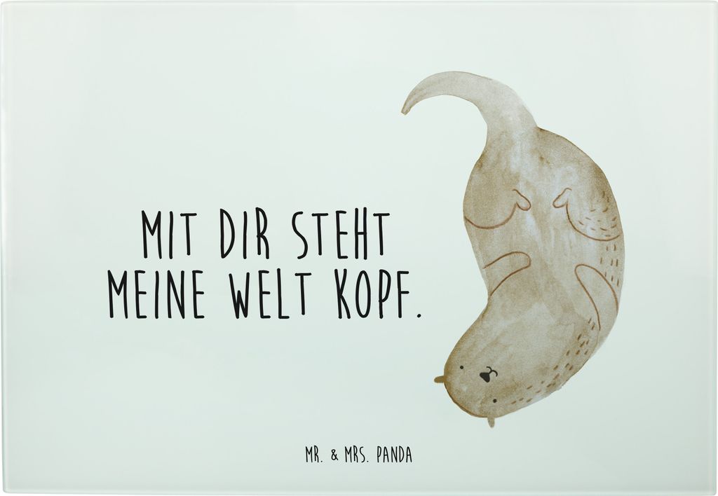Mr. & Mrs. Panda Schneidebrett Otter Kopfüber - Weiß - Geschenk, schneidbrett, Glas, Frühstücksbrett, Niedlich, Verliebt, Verknallt, Schneidepl...