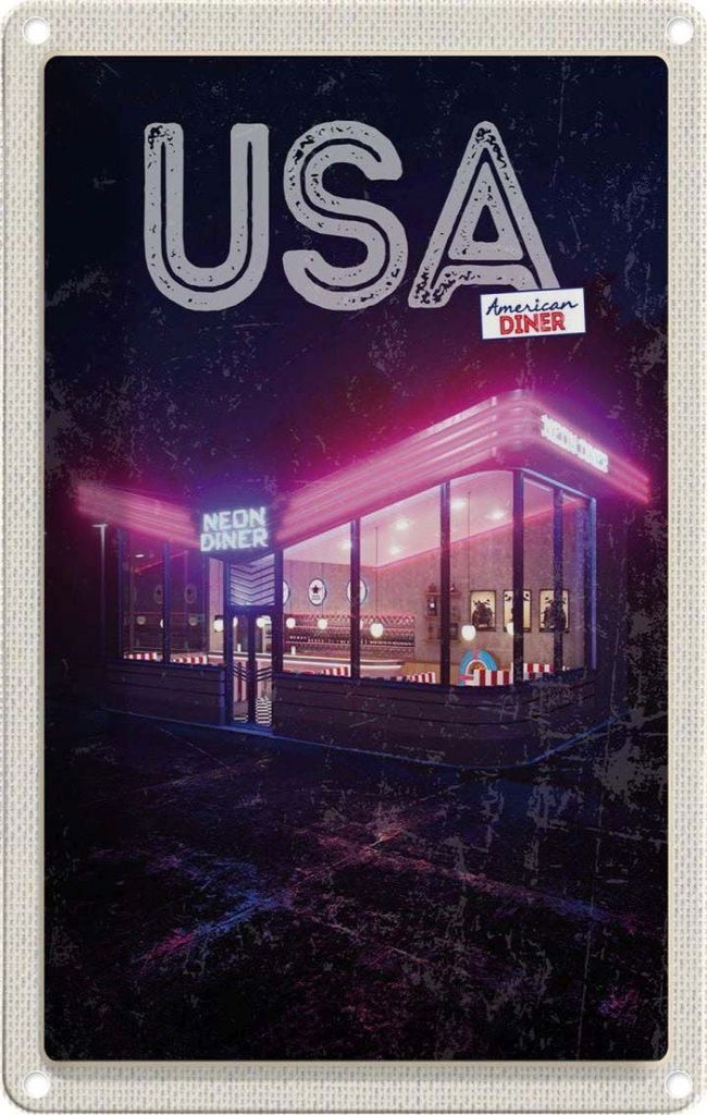 vianmo Blechschild 18x12 cm Amerika Diner USA Urlaub American Restaurant Fast Food Bildmotiv Reisemotiv Abenteuer Reisen