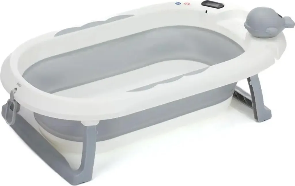 Baignoire bébé pliable compacte grise avec affichage de température