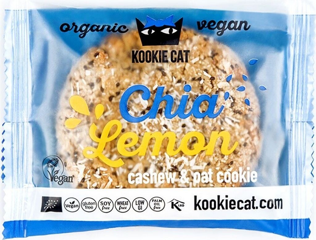 Kookie Cat Chia Lemon, Plätzchen, Zitrone, 50 g, Rund, CE, 473 kcal