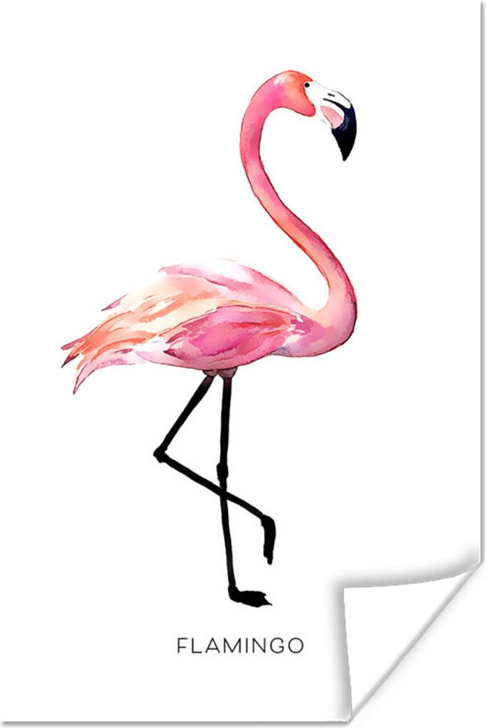 MuchoWow Poster Zeichnung - Flamingo - Rosa 80x120 cm - Papierdruck