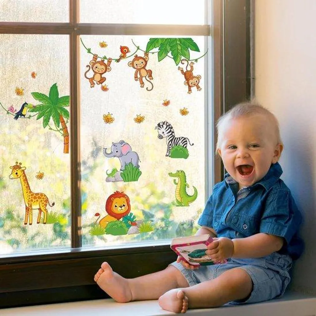 Autocollants muraux jungle singe et lion DIY pour chambre d'enfant