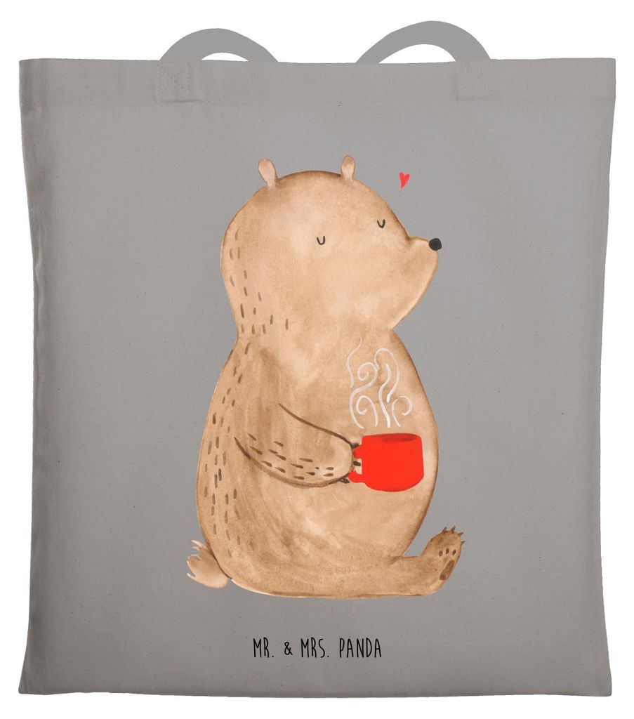 Mr. & Mrs. Panda Shopping Tasche Bär Morgenkaffee - Light Grey - Geschenk, Valentinstag, dokumententasche, Tote Bag, für Frauen, Partner, Jutetas...