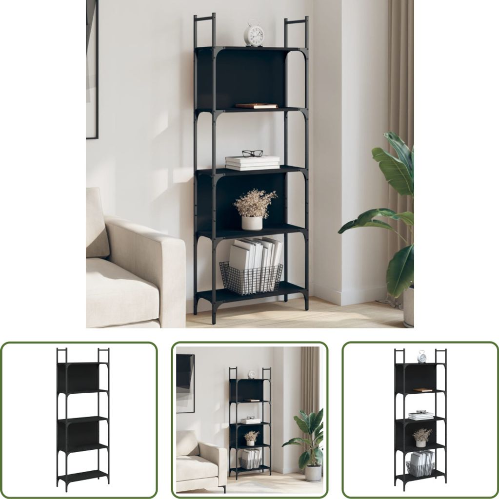 The Living Store Bücherregal 5 Böden Schwarz 60,5x24x166,5 cm Holzwerkstoff