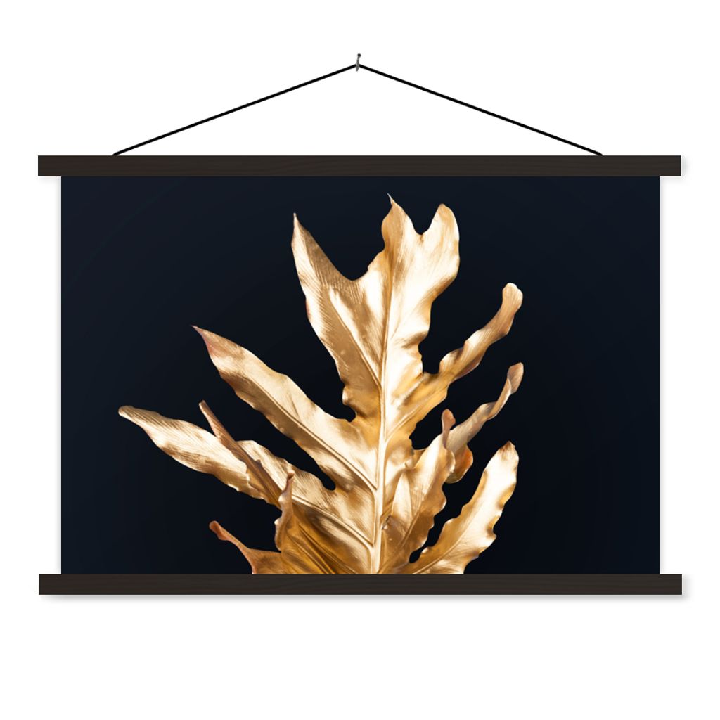 MuchoWow Textilposter Blätter - Gold - Herbst - Natur - Luxus 120x80 cm mit schwarzem Rahmen - Wanddeko