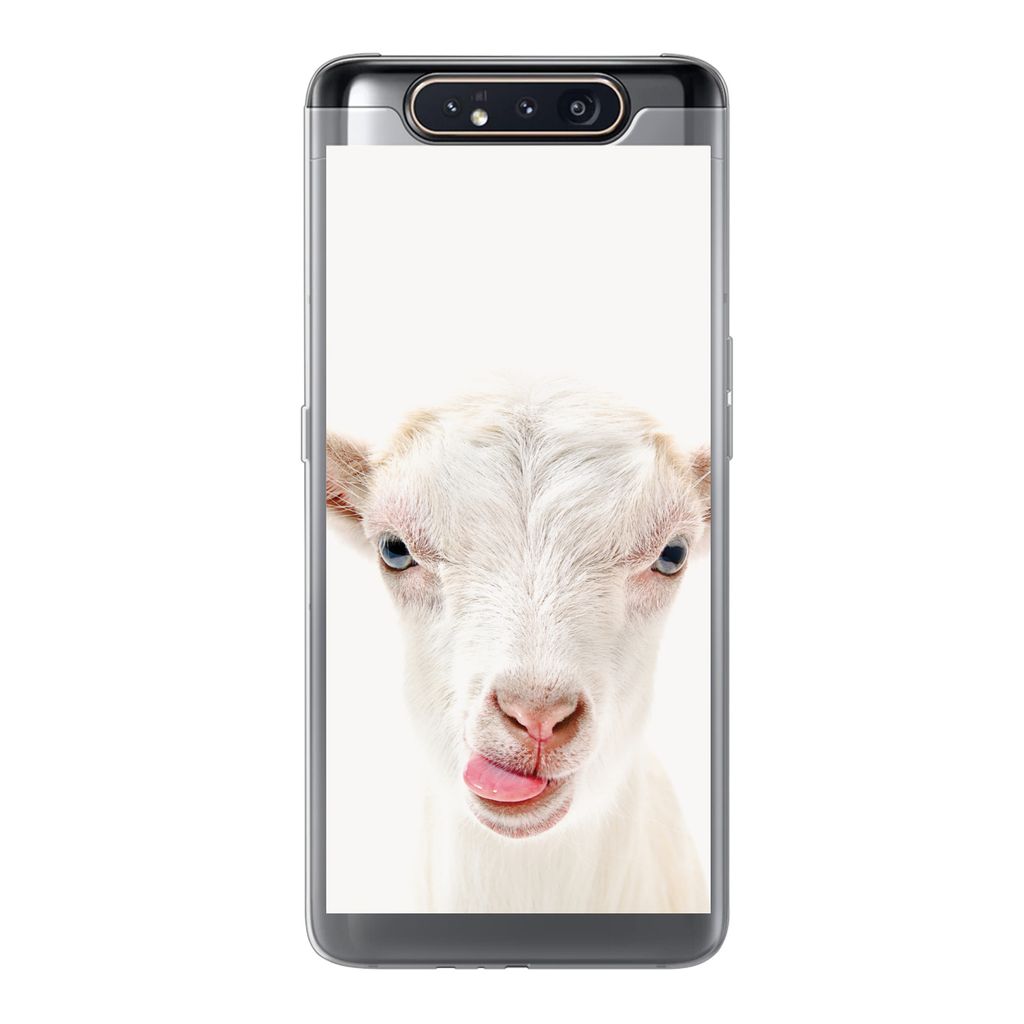 MuchoWow Handyhülle Schutzhülle Hülle für Samsung Galaxy A80 Ziege - Porträt - Junge - Mädchen - Kinder - Weiß Silikon Softcase Handy Hül...