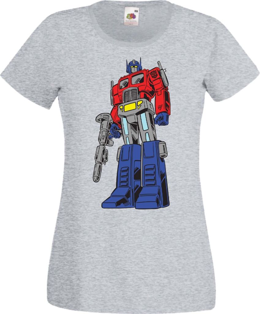 Damen T-Shirt Manga Anime Transformers Optimus Prime 01 Optimus Prime, Lady S / Grau