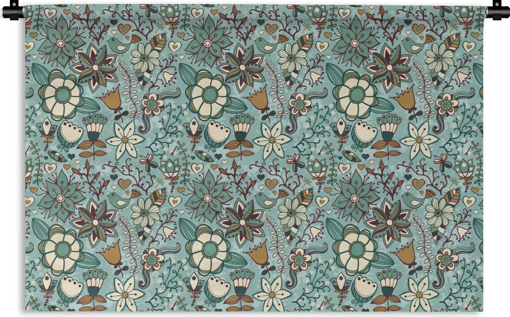 MuchoWow Wandteppich Wandbehang Bohème - Winter - Blumen - Muster 150x100 cm Tapisserie Dekoration Wandtuch - Waschbar - Tapisserien - Wand-Decke