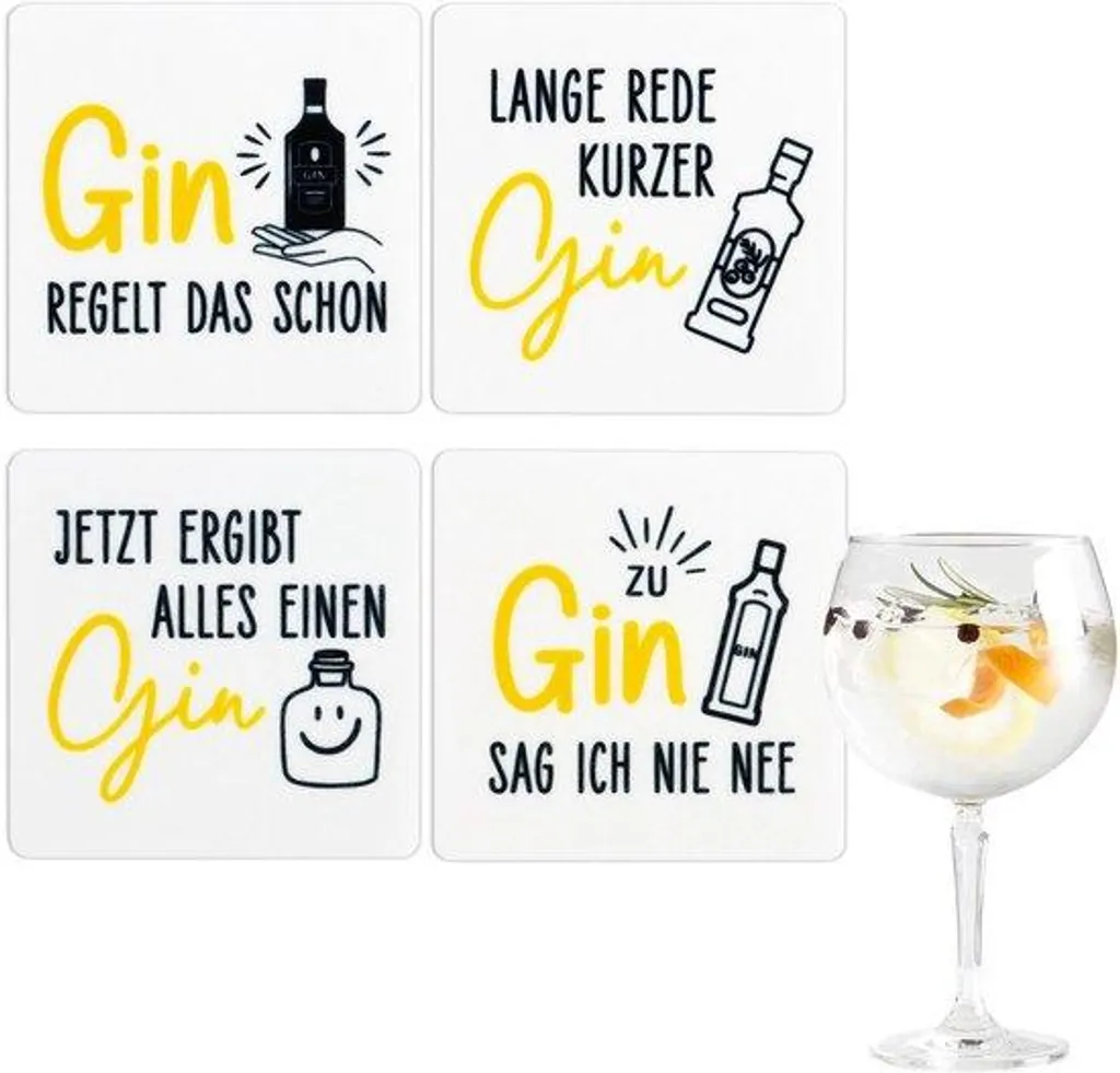 Sous-verre Gin pour table basse - Lot de 4 protections pour apéritif gris