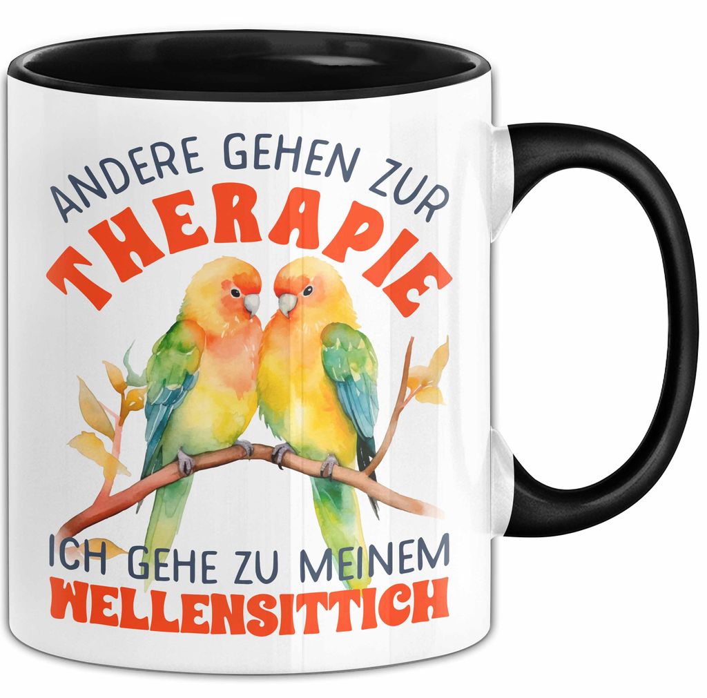 Wellensittich Tasse Geschenk Andere Gehen Zur Therapie Ich Gehe Zu Meinem Wellensittich (Schwarz)