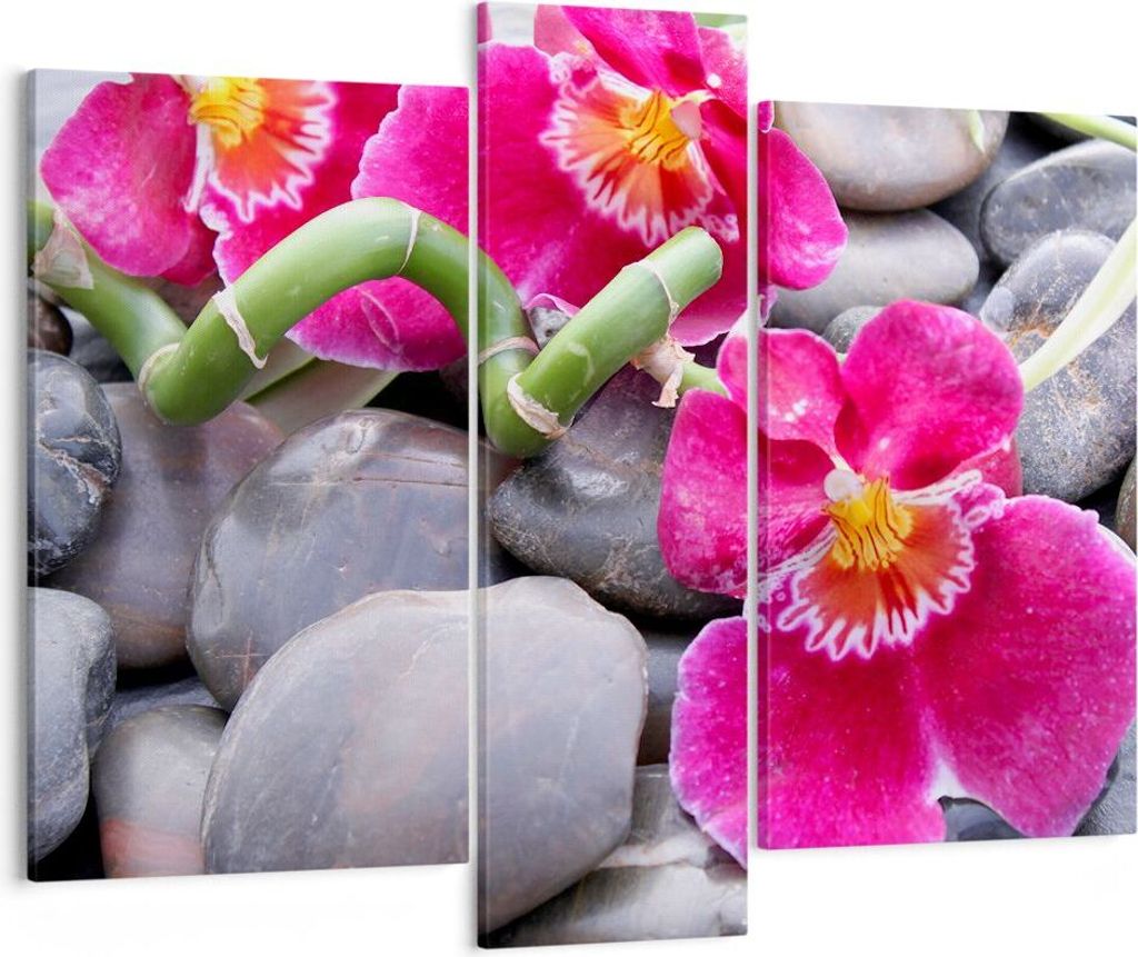 Bild auf Leinwand - Leinwandbild - Asiatisch bambus orchidee steine - 95x80cm - Wand Bild - Wanddeko - Leinwanddruck - Bilder - Kunstdruck - Wandde...