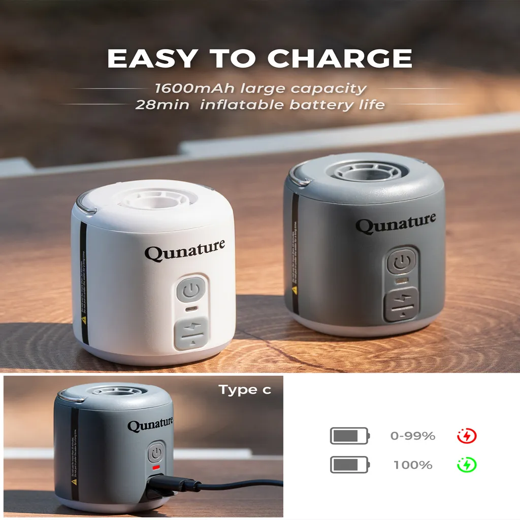Pompe électrique 3-en-1 Rechargeable 1600 MAh – Gonflage, Dégonflage, Lampe LED, 4 Buses, Pour Matelas, Bouées Et Jouets De Piscine
