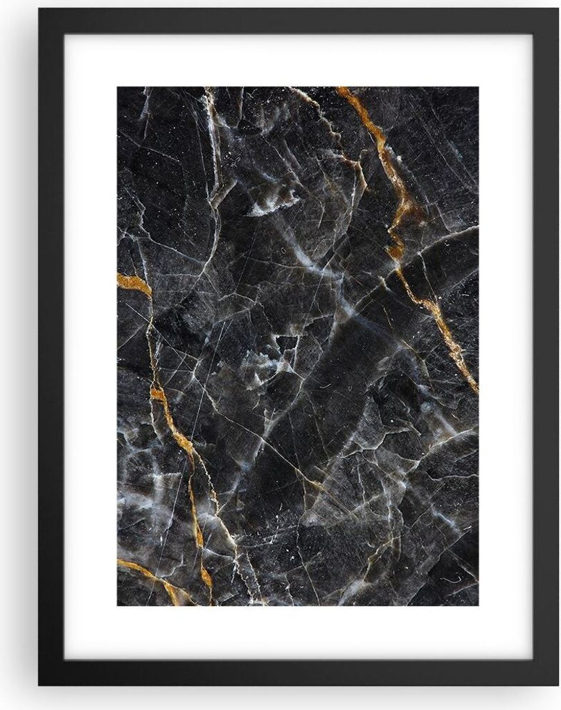 Gerahmtes Poster - Schwarzer Rahmen - Marmor Stein Schwarz - 30x40 cm - Wand Bild - Wanddeko - Wandbilder - Kunstposter - Wandposter - Bilderrahmen...