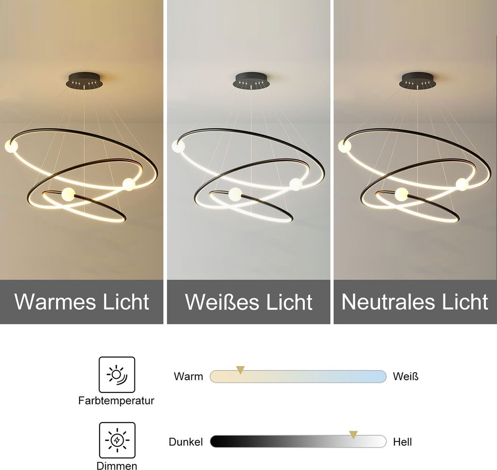 LED Pendelleuchten, Esszimmer Pendellampe,Kreative 3 Ringe Produktbild 3