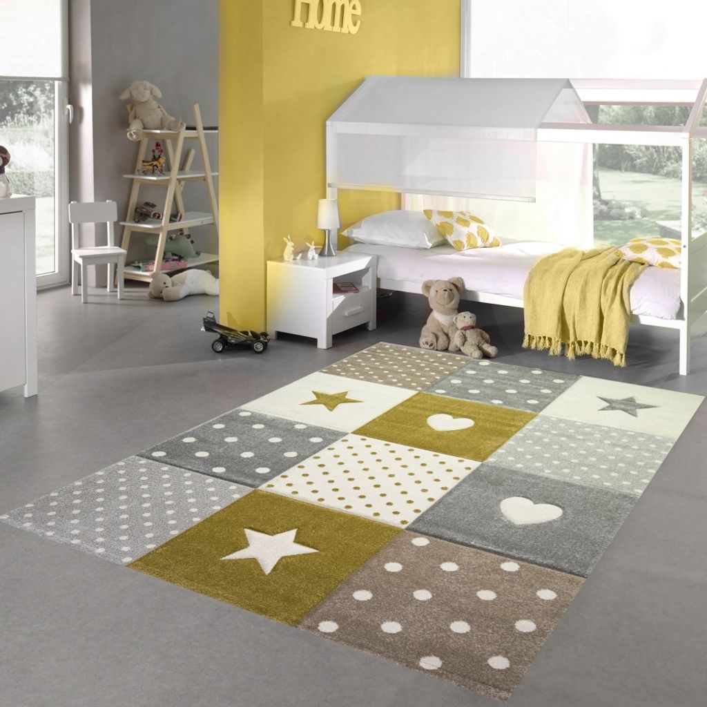 Kinderzimmer Teppich Herz Stern creme schwarz grau Größe - 120x170 cm