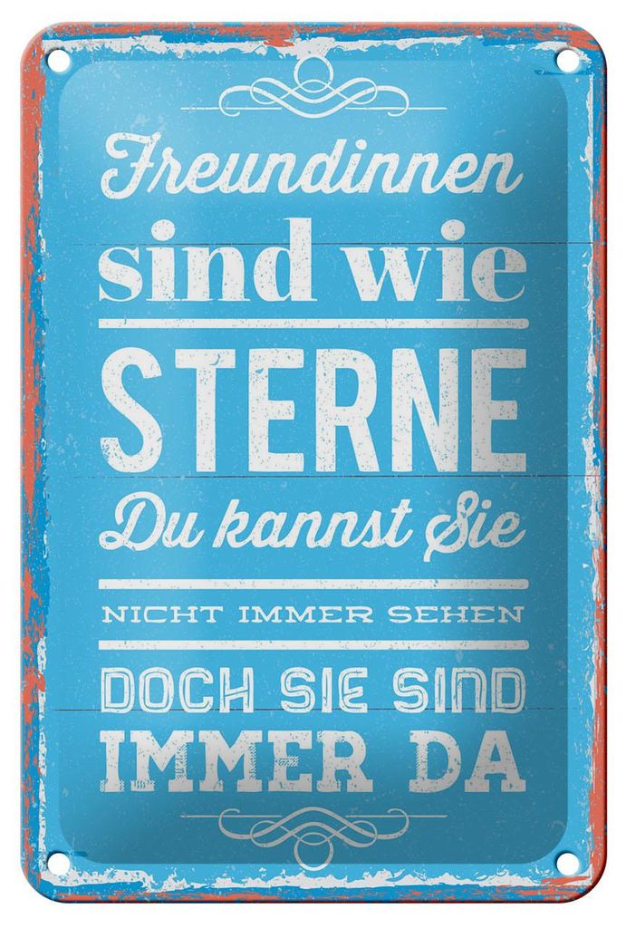 Blechschild Spruch 12x18 cm Freundinnen sind wie Sterne blaues Deko Schild