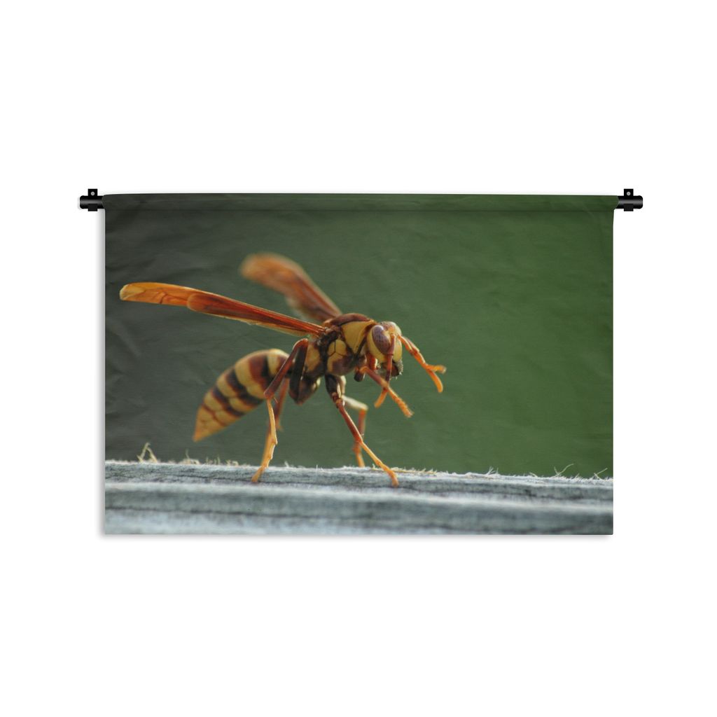 Wandteppich Wandbehang Eine Wespe auf grauem Holz 60x40 cm Tapisserie Dekoration Wandtuch