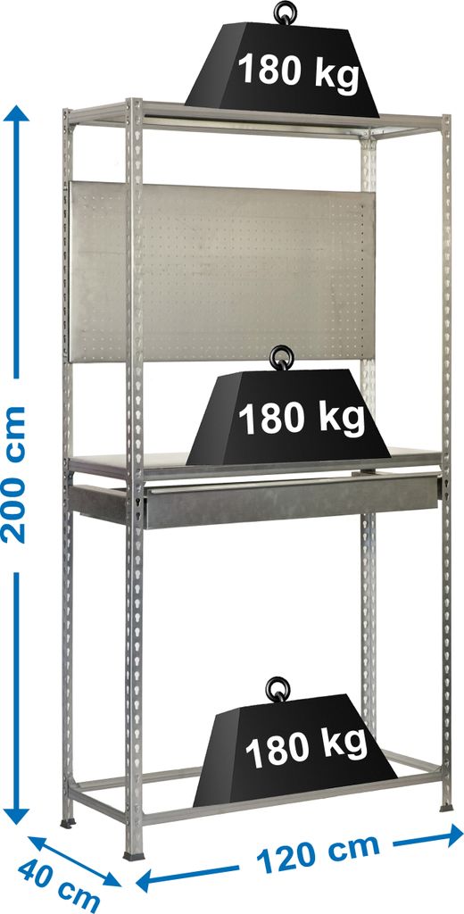Simonrack Werkbank-Set SIMONRACING silber 1 Schublade 120,0 x 40,0 x 200,0 cm