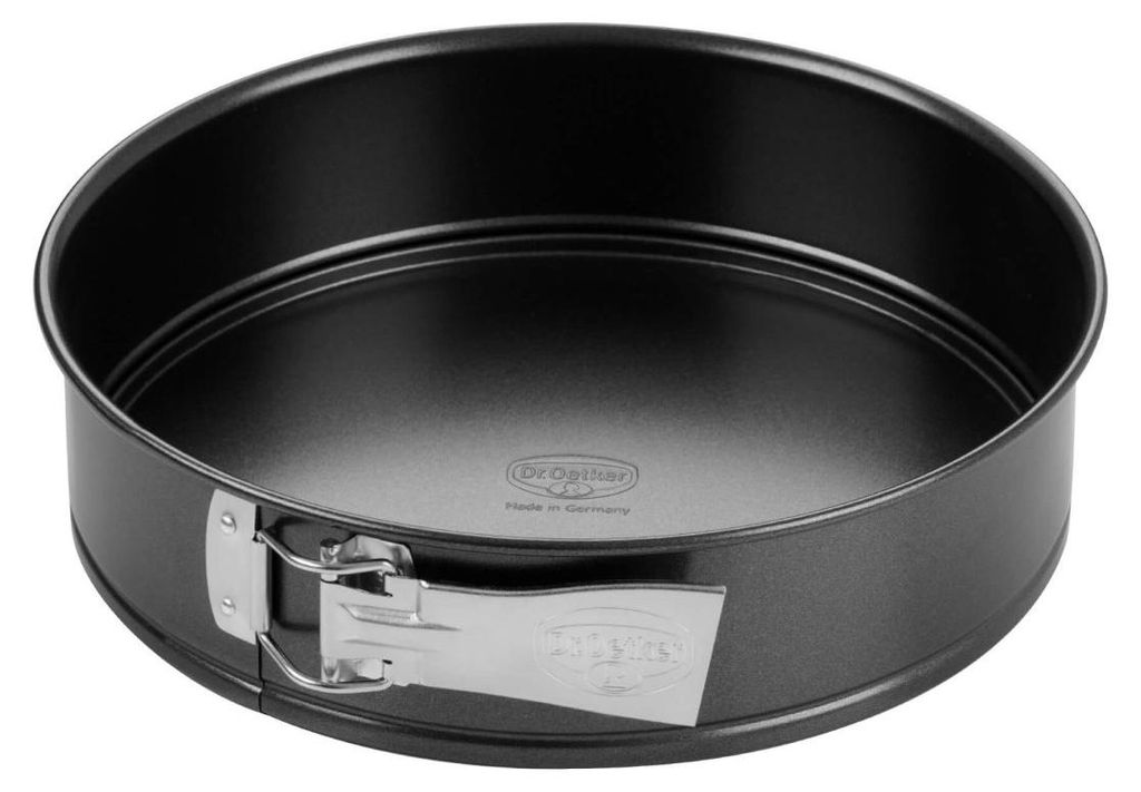 Dr. Oetker Springform Ø 24 cm, Kuchenform mit Flachboden, runde Backform aus Stahl mit Antihaftbeschichtung (Farbe: schwarz)