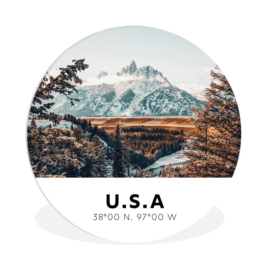 MuchoWow Rundes Wandbild - Runde Bilder Amerika - Berge - Schnee Ø 90 cm Kreis Wanddekoration Kunststoff - Wandkreis - Wandschmuck - Wand-Kreis ...