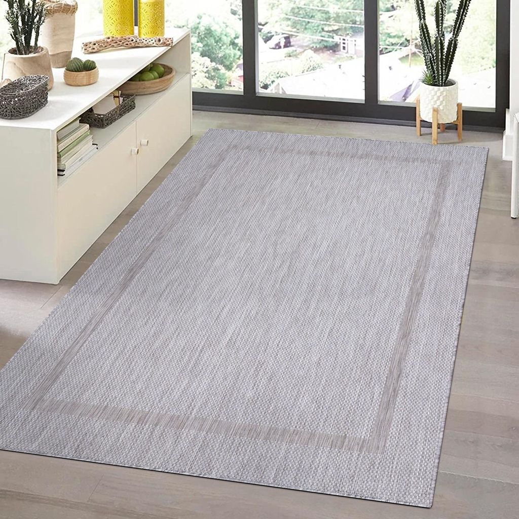 Outdoor-Teppich, einfarbig silber, Teppich für Terrasse, Balkon oder Küche, Jute-Rückseite 240 x 340 cm