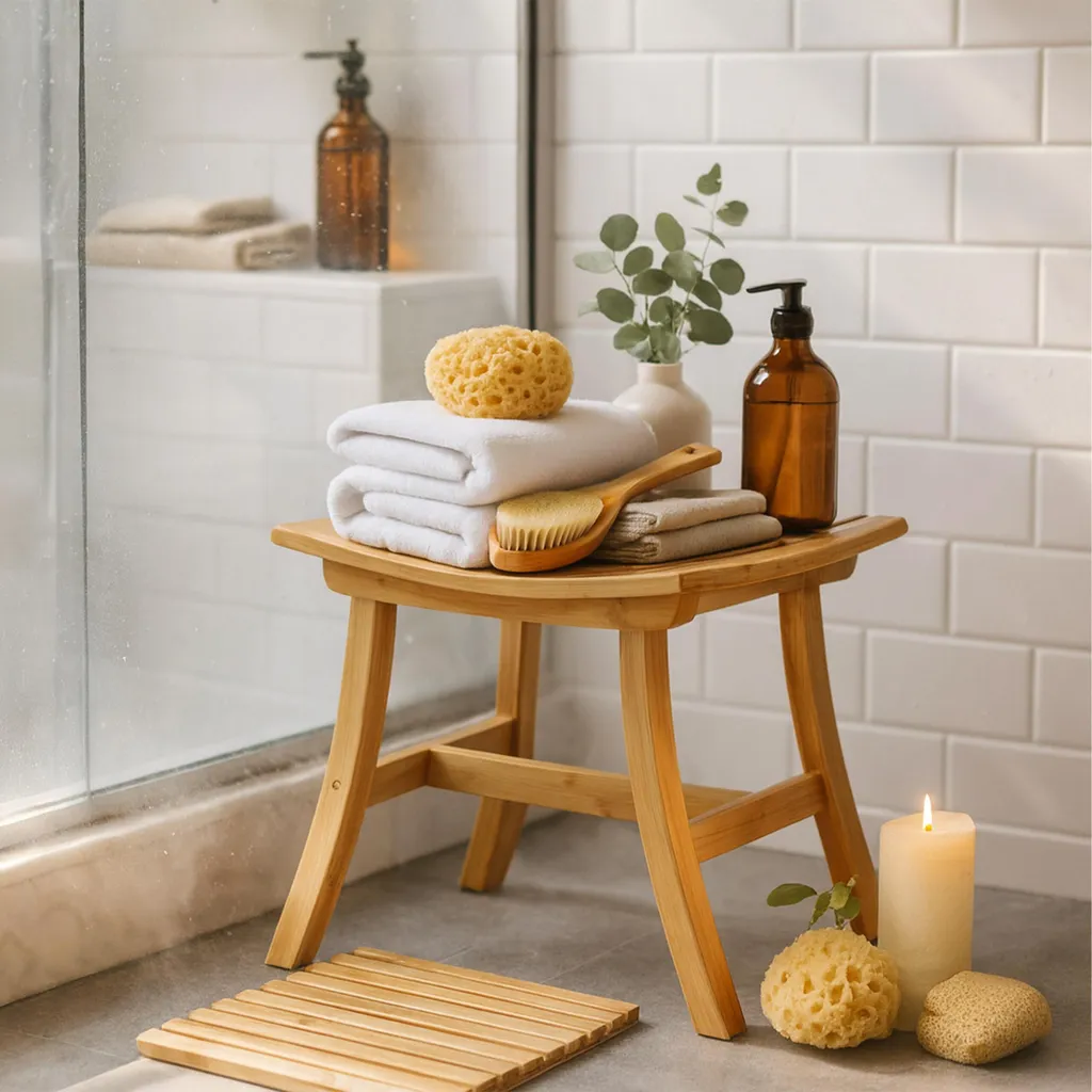 Tabouret en bois marron Relaxdays : Siège d'appoint robuste et compact
