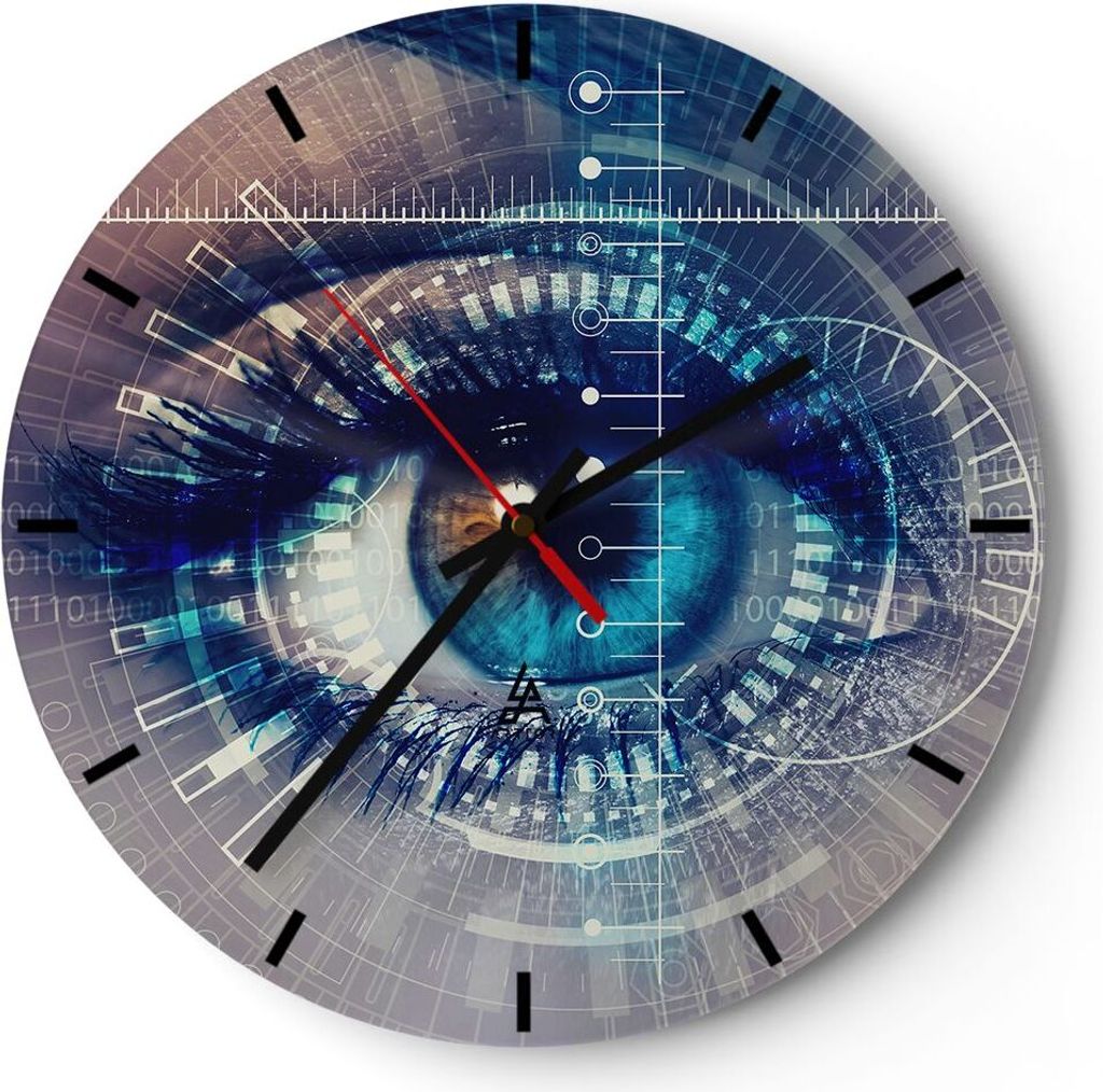 Wanduhr - Rund - Glasuhr - Cyberspace Daten digitales - 40x40cm - Schleichendes Uhrwerk - Lautlos - zum Aufhängen bereit - Dekoration Modern - Wan...