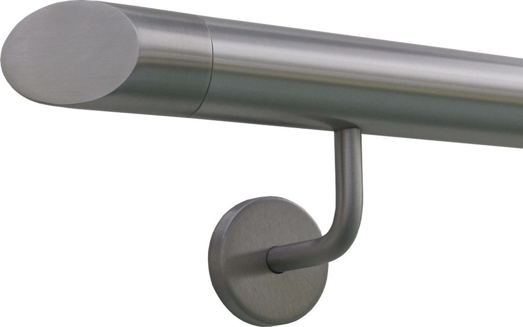 TIBU Handlauf Edelstahl 33,7 mm Geländer 0,3m - 6m, Länge 370 cm, Ende schräges Endstück und gewinkelte Halter