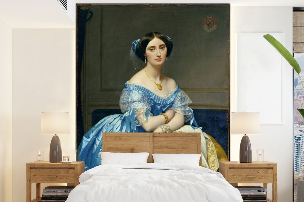MuchoWow Fototapete für Wohnzimmer oder Schlafzimmer Wandtapete Vinyl Motivtapete Die Prinzessin von Broglie - Gemälde von Jean Auguste Dominiq...