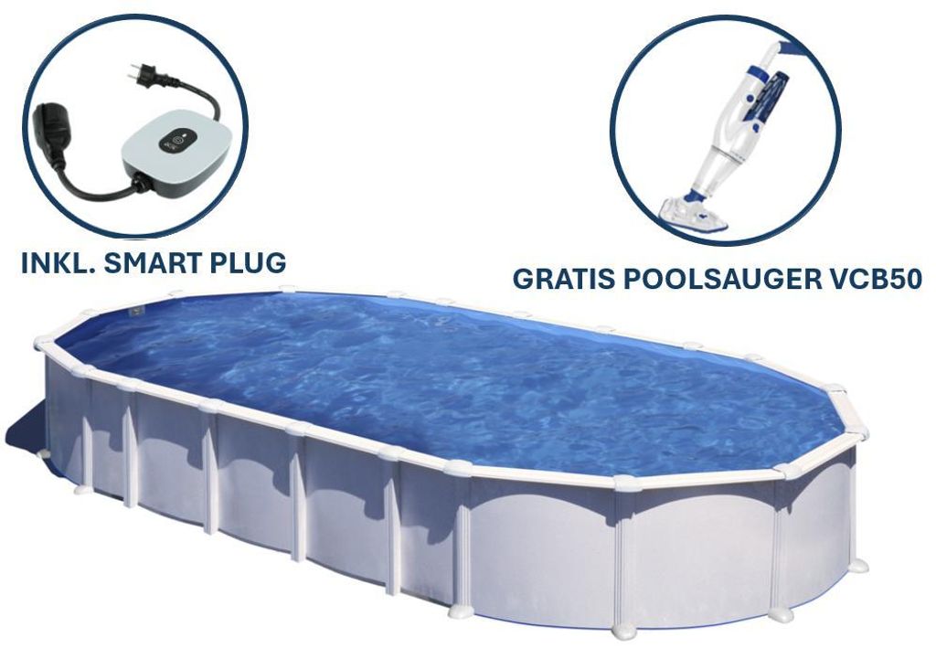 GRE Ovaler Stahlwandpool in Weiß KITPROV10288 – 1000 x 550 x 132 cm, Komplettset + GRATIS Elektrischer Poolreiniger VCB50